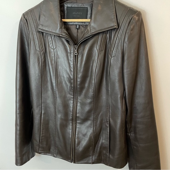 Avanti Genuine Leather Jacket Womens M Dark Brown Full Zip Fitted Design Biker - Picture 2 of 13